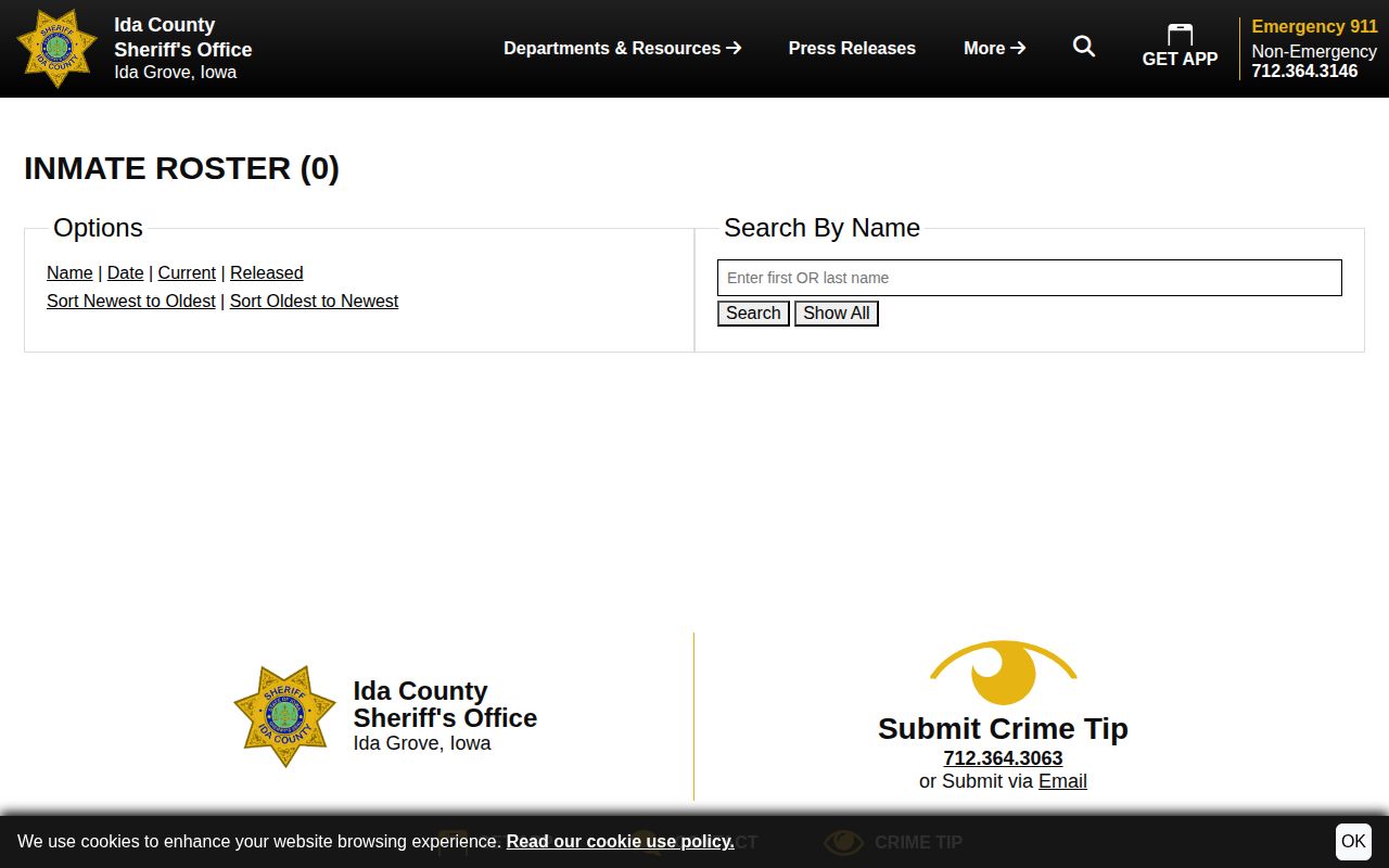Official Ida County 48-hour released-inmate search view