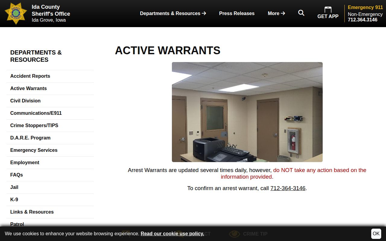 Ida County arrest warrant search warning