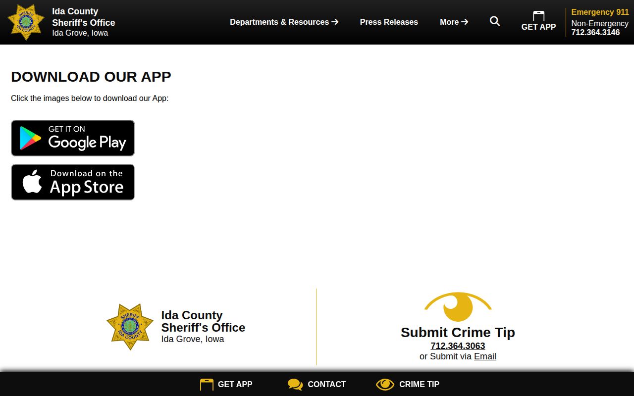 Ida County Sheriff arrest alert app page