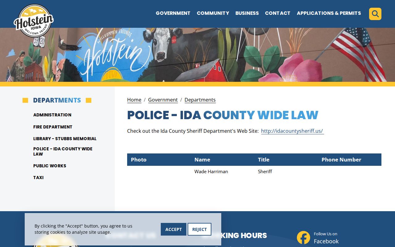 Holstein official countywide law page for recent arrest routing