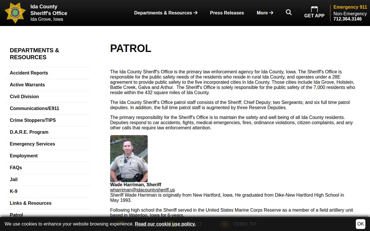 Ida County Sheriff patrol source for Battle Creek arrest service